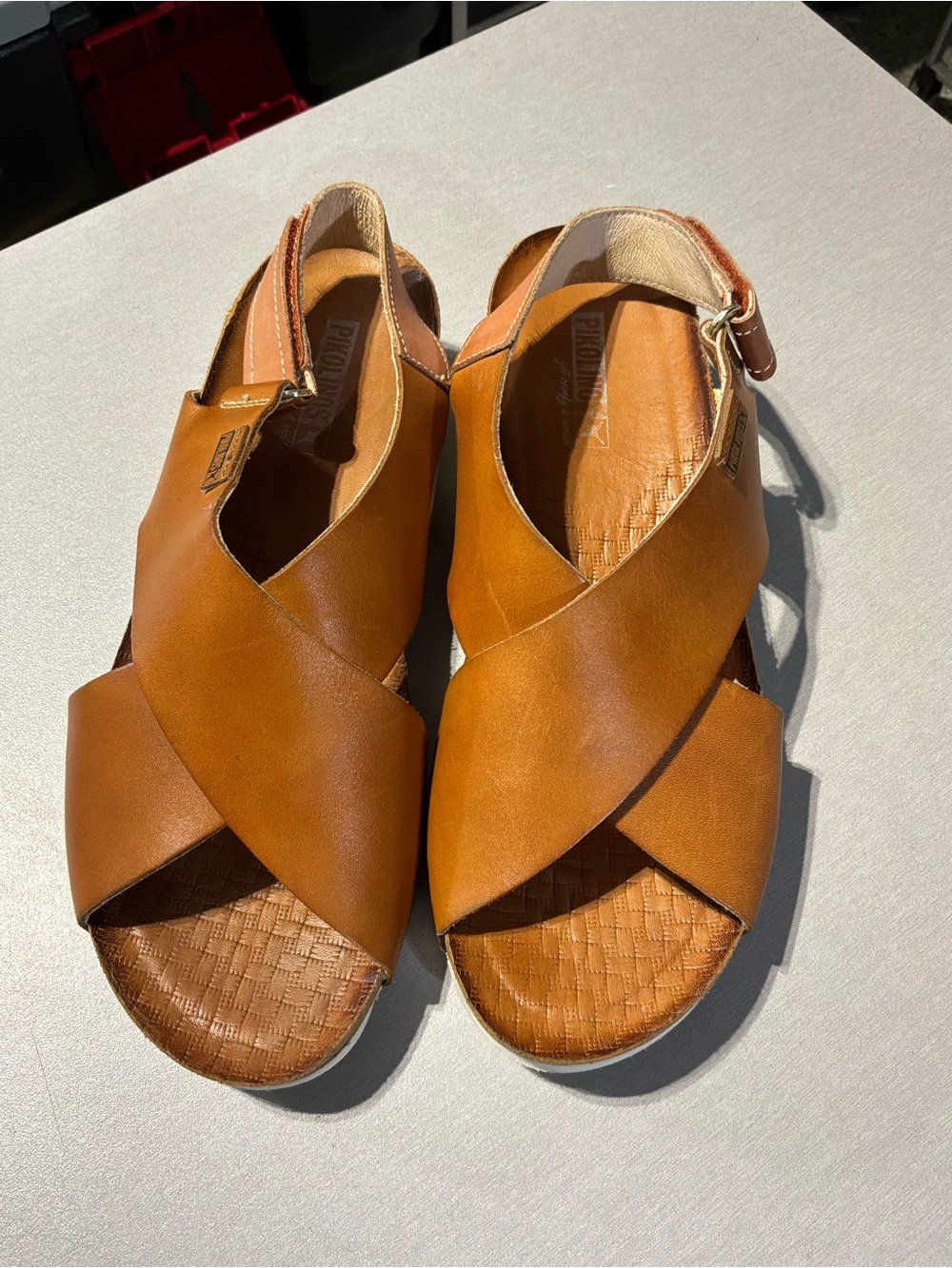 PIKOLINOS Tan Leather Crossover Sandals